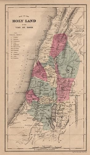 MAP OF THE HOLY LAND IN THE TIME OF DAVID,1867 Historical Relief Map