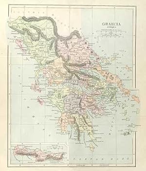 GRAECIA ANTIQUA, Greece with inset of Crete,1887 Historical Colour Map