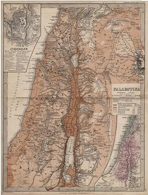 Gotha Map of Palestine, by Berghaus 1880 Historical Colour Relief Religious Relief Map