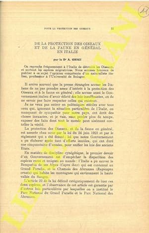 De la protection des oiseaux et de la faune en général en Italie.