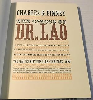 THE CIRCUS OF DR. LAO. With an Introduction by Edward Hoagland, Relief Etchings by Claire Van Vliet.