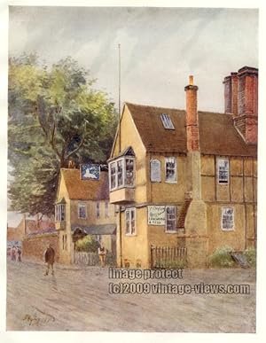 THE WHITE HART IN GODSTONE SURREY IN THE UNITED KINGDOM,1914 VINTAGE COLOUR LITHOGRAPH