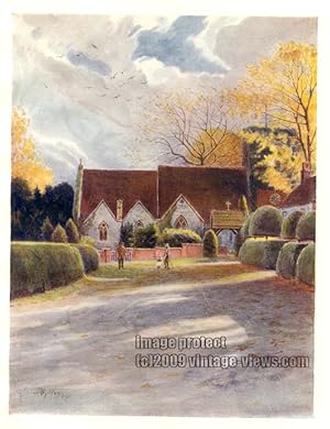 1914 VINTAGE COLOUR LITHOGRAPH THORPE CHURCH SURREY IN THE UNITED KINGDOM