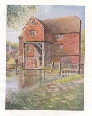 Shalford Mill in Surrey 1914 original beautiful Vintage Color Illustration