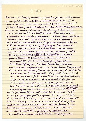 "Mon ami Georges Ribemont-Dessaignes". Autograph manuscript signed "Philippe Soupault".