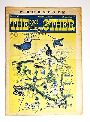 1969 **SIGNED** WOODSTOCK PREVIEW ISSUE of The East Village Other w/ ROUTE MAP to WOODSTOCK on CO...