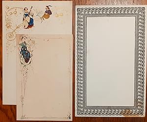 Tre carte ottocentesche due con diseni colorati a mano e uno goffrato in rilievo