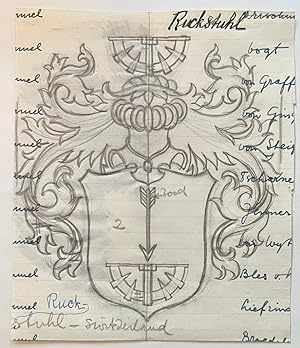 Wapenkaart/Coat of Arms: Original preparatory drawing of the Ruckstuhl Coat of Arms/Family Crest,...