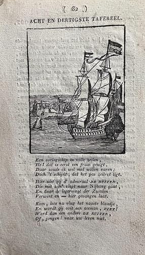 [History print, woodcut, sea battle Sweden 1658] Acht en dertigste tafereel: Willem de Ruiter in ...