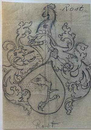Wapenkaart/Coat of Arms: Original preparatory drawing of the Rost (van Tonningen) Coat of Arms/Fa...