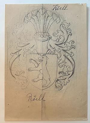Wapenkaart/Coat of Arms: Original preparatory drawing of Röell Coat of Arms/Family Crest, 1 p.