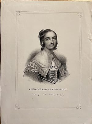 [Antique etching, female artist, ca 1831] Portrait print of Anna Maria van Schurman (Schuurman), ...