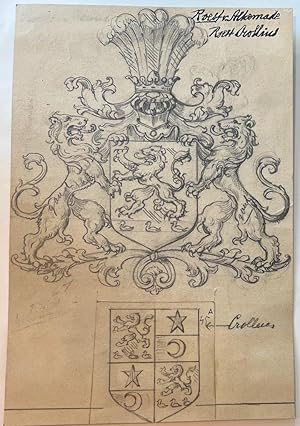 Wapenkaart/Coat of Arms: Original preparatory drawing of the Roest van Alkemade & Crollins Coat o...
