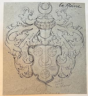 Wapenkaart/Coat of Arms: Original preparatory drawing of La Rivière (Riviere) Coat of Arms/Family...