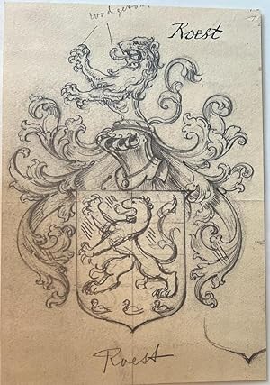 Wapenkaart/Coat of Arms: Original preparatory drawing of the Roest Coat of Arms/Family Crest with...