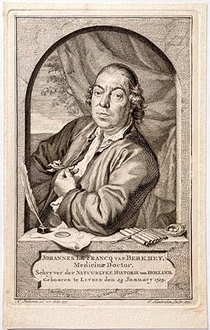 [Antique print, engraving] Portrait of natural historian Francq van Berkhey, published 1771, 1 p.