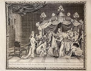 [Antique engraving, Prince of Wales, 1691] The Birth of Jacobus Frans Eduard, Prince of Wales in ...
