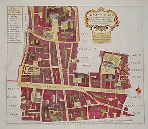 Antique Map CHEAPE WARD, Stow's London street plan, Cheapside, Poultry 1754