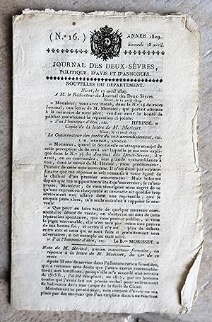 Journal des Deux-Sevres N°16 du Samedi 18 avril 1829