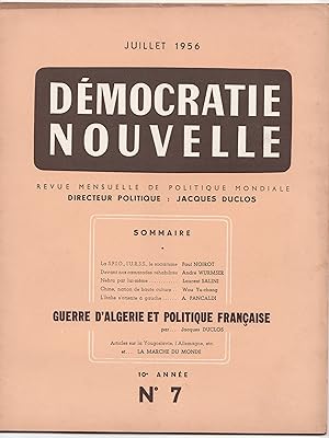 Guerre d'Algérie et politique française. Démocratie Nouvelle. Revue mensuelle de politique mondia...
