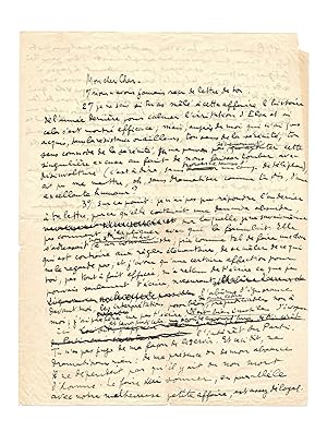 Brouillon autographe signé dune lettre acerbe à René Char, énumérant ses griefs en six points