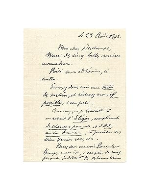 Double lettre dans laquelle le « Pauvre Lélian » souscrit à un monument en l hommage de Baudelair...