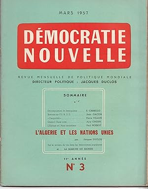 L'Algérie et les Nations Unies. Démocratie Nouvelle. Revue mensuelle de politique mondiale. Mars ...