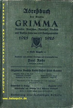 (Hrsg.) Adressbuch der Städte Grimma 1925/26.- sowie Brandis, Mutzschen, Naunhof, Nerchau und Tre...
