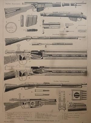 Holzstich - Die Magazingewehre Deutschland, Frankreichs und Englands. (Vielansicht)