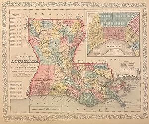 A New Map of Louisiana with its Canals, Roads, & Distances