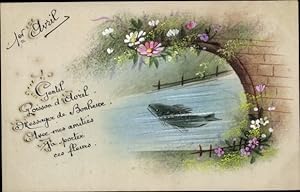 Handgemalt Ansichtskarte / Postkarte 1. April, Ier Avril, Fisch im Fluss