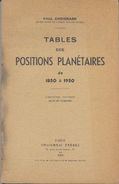 Tables des positions planétaires de 1850 à 1950