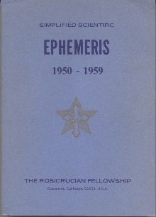 Simplified scientific Ephemeris 1950-1959 with daily aspectarian, with monthly position of Pluto.