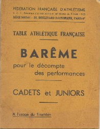 Table Athlétique Française Barême pour le décompte des performances Cadets et Juniors à l'usage d...