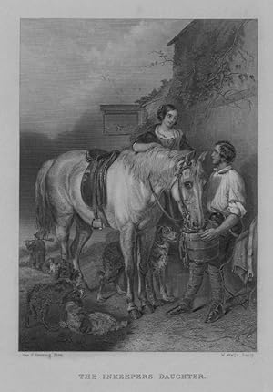 Dogs and Horse at the Village inn,1860s Steel Engraving