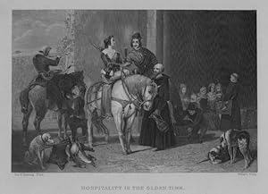Hunting party Stopping for meal,1860s Steel Engraving