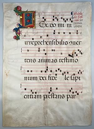 Medieval manuscript Graduale on vellum inscribed on both sides and illustrated with two minatures.