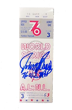 Signed Yankees vs. Reds World Series Game 3 Ticket (1976)