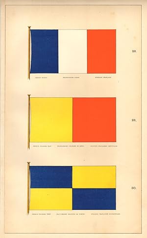 28. French Ensign, Franzosische Fahne, Enseigne Francaise; 29. French Colonies East, Franzosische...