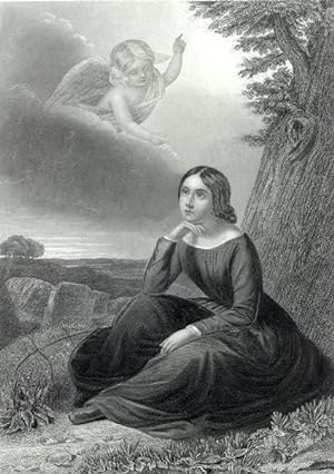 ANGEL APPEARING TO VICTORIAN GIRL,1860's Steel Engraved Print