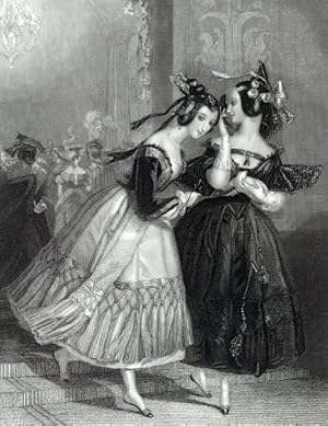 VICTORIAN GIRLS AT THE BALL,1860's Steel Engraved Print
