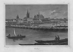 COLOGNE GERMANY View from Rhine River,1867 steel engraving