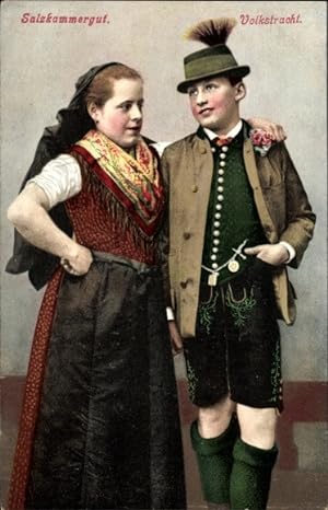 Ansichtskarte / Postkarte Salzkammergut Österreich, Paar in Volkstrachten