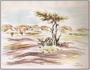 "In The Negev Plain" Watercolor Israel Landscape Artist: David Gilboa 1953