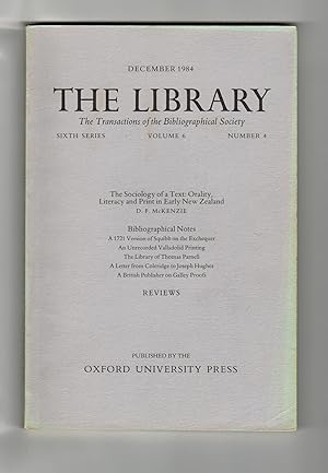The Library: The Transactions of the Bibliographical Society. Sixth Series. Volume 6 Number 4 Dec...