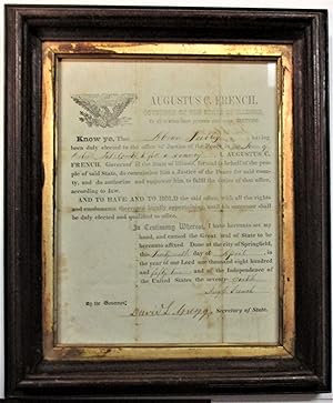 BROADSIDE COMMISSION, SIGNED BY GOVERNOR AUGUSTUS C. FRENCH AND SECRETARY OF STATE DAVID L. GREGG...