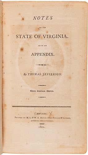 NOTES ON THE STATE OF VIRGINIA. WITH AN APPENDIX