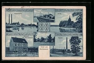 Ansichtskarte Muldenstein, Kirche, Bahnhof, Papierfabrik, Ziegelei, Villenviertel