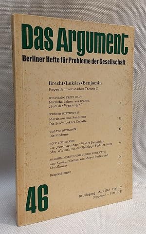 Brecht/Lukacs/Benjamin Fragen der marxistischen Theorie (I) in DAS ARGUMENT Berliner Hefte fur Pr...