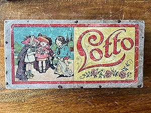 Lotto-game, made in Germany/ Wooden box (11 x 22 x 5 cm) with lithographed illustration on the li...